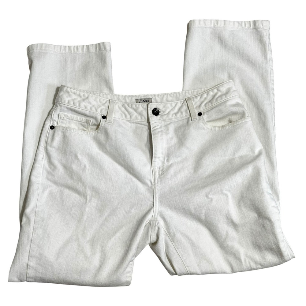 LL Bean Classic Fit Straight Leg‎ Jeans Womens 10 Petite White Denim Resortwear